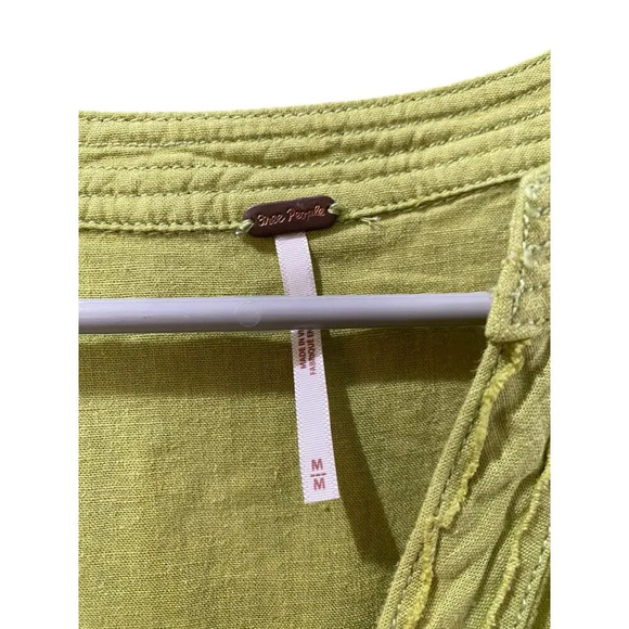 Free People Green Getaway With Me Linen Blend Tunic Top Size Medium - Picture 3 of 5